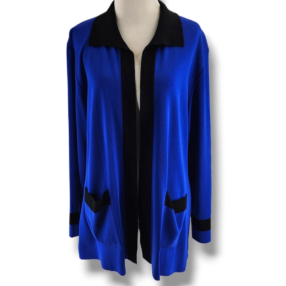 MISOOK Color Block Cardigan Royal Blue & Black Size Medium Petite